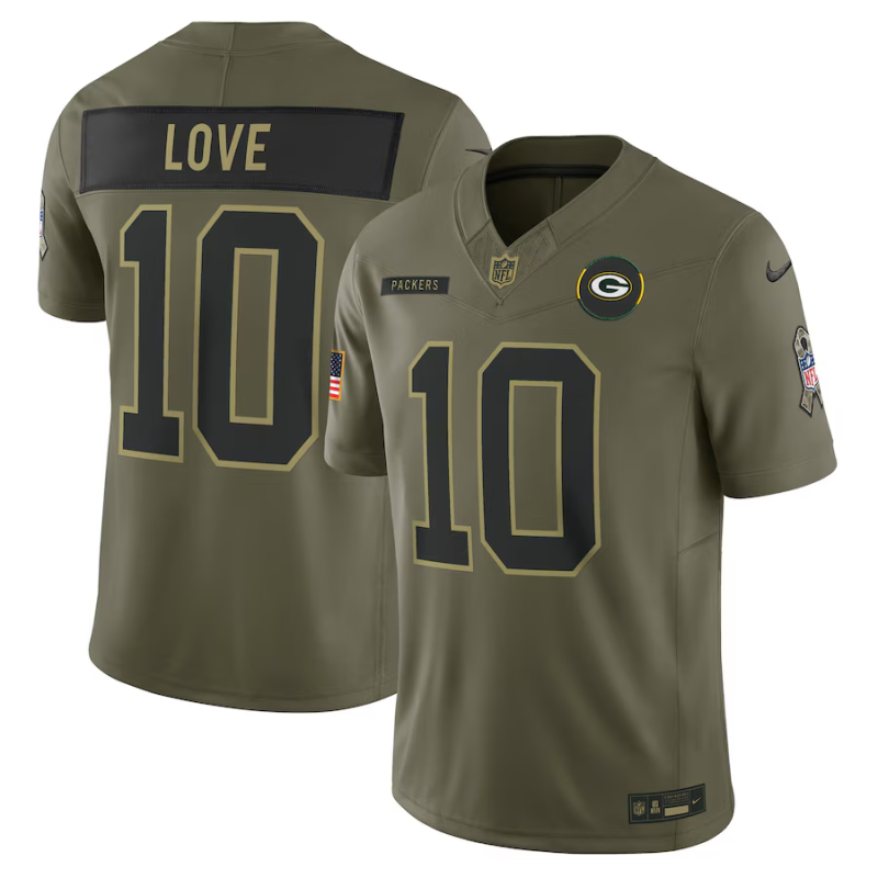 Men NFL Green Bay Packers #10 LOVE green salute service 2025 Nike jersey